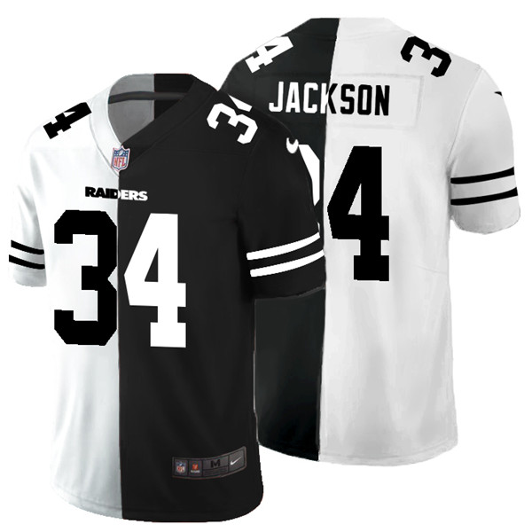 Men's Las Vegas Raiders #34 Bo Jackson Black & White NFL Split Vapor Split Limited Stitched Jersey Men's Las Vegas Raiders #34 Bo Jackson Black & White NFL Split Vapor Split Limited Stitched Jersey